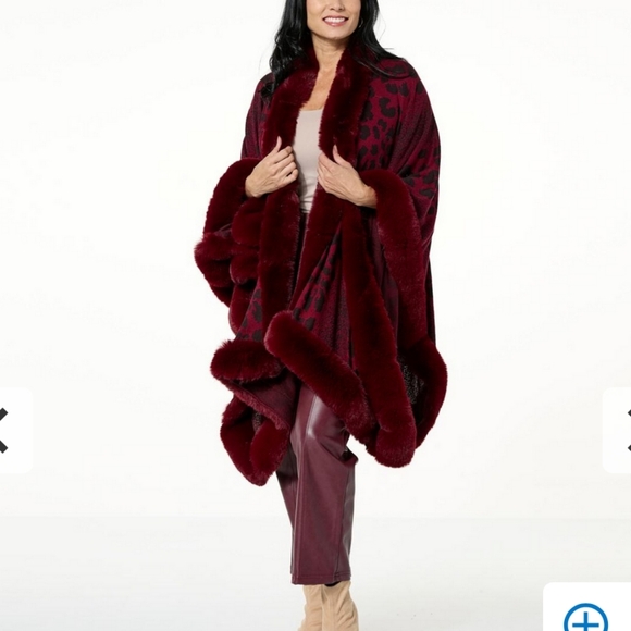 KATHY IRELAND Fashion 360 Safari Skies Faux Fur Trim Cape - NEW - Picture 1 of 4
